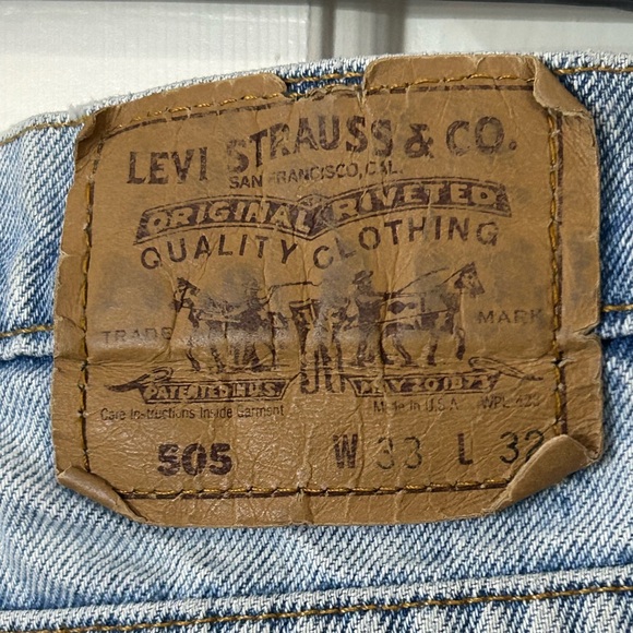 Levi's 505 Men's Orange Tab Jeans 90s Vintage Light Wash Distressed 33x32 - Picture 4 of 12